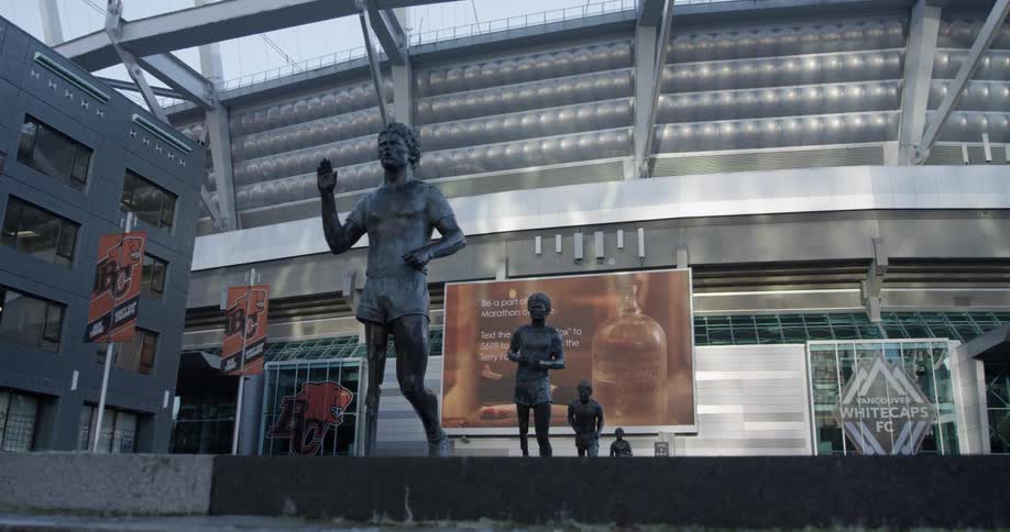 The terry fox memorial at terry fox plaza outside of bc place in downtown vancouver