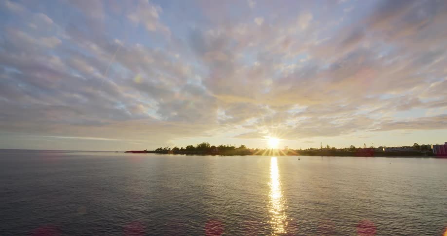 The sun setting over a lake