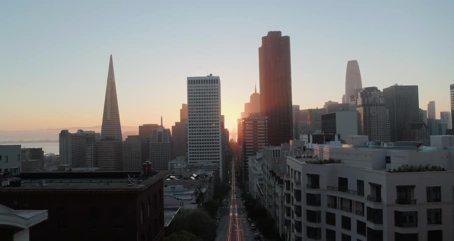 Aerial view of san francisco city in california at sunset