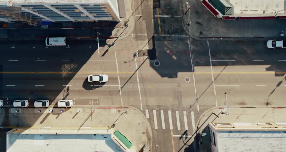 Aerial view of an empty street with an intersection during the lockdown due to the coronavirus