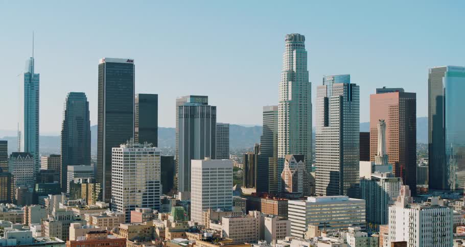 Aerial view of skyscrapers and high rise buildings