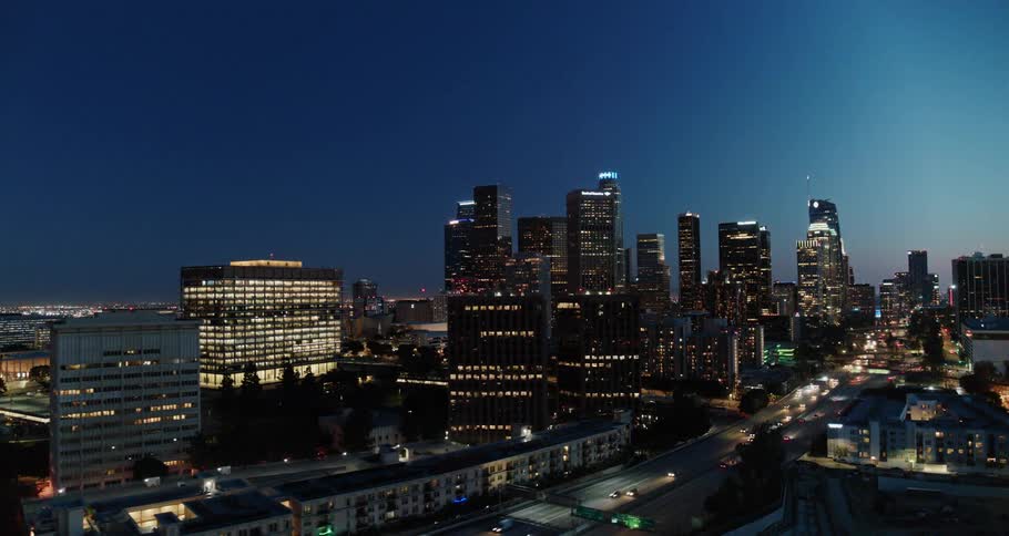 Aerial view of the illuminated city skyline at night