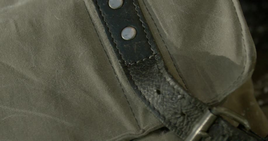 View of leather buckle on a bag