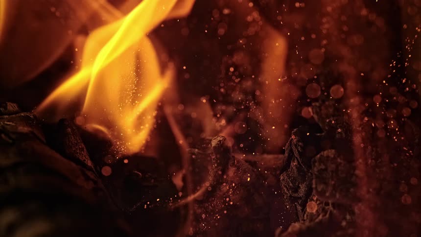 A small fire burns
