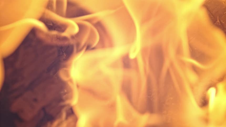 Fire burning and wood turning to ash