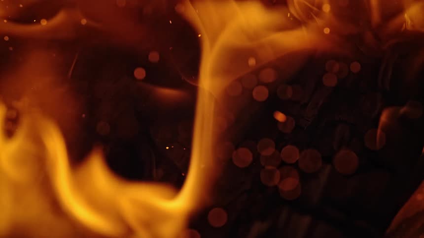 A fire burning with flames and embers