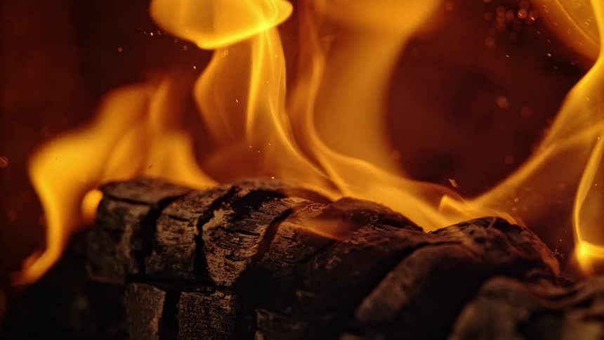 Flames burning from a log