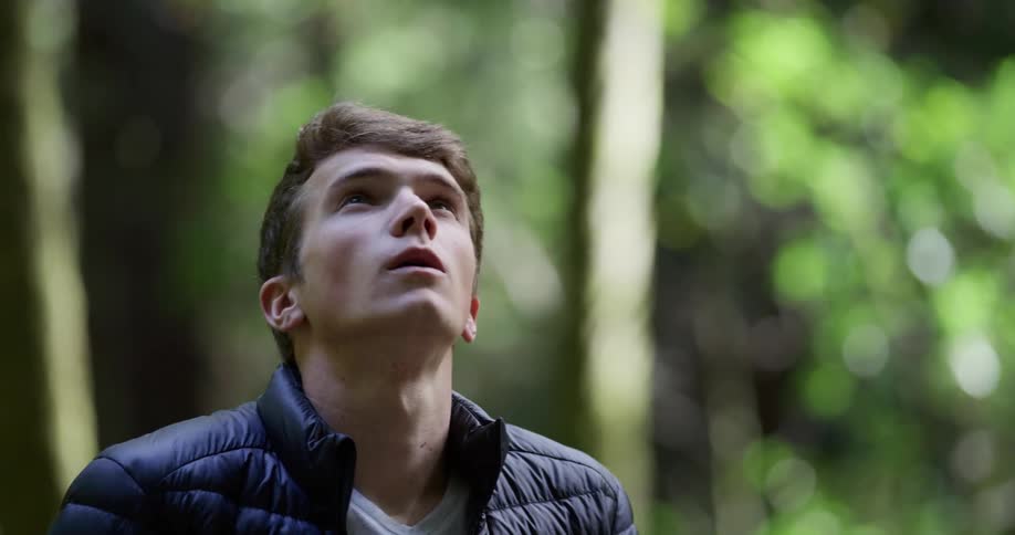 A white male sits down while pondering a forest