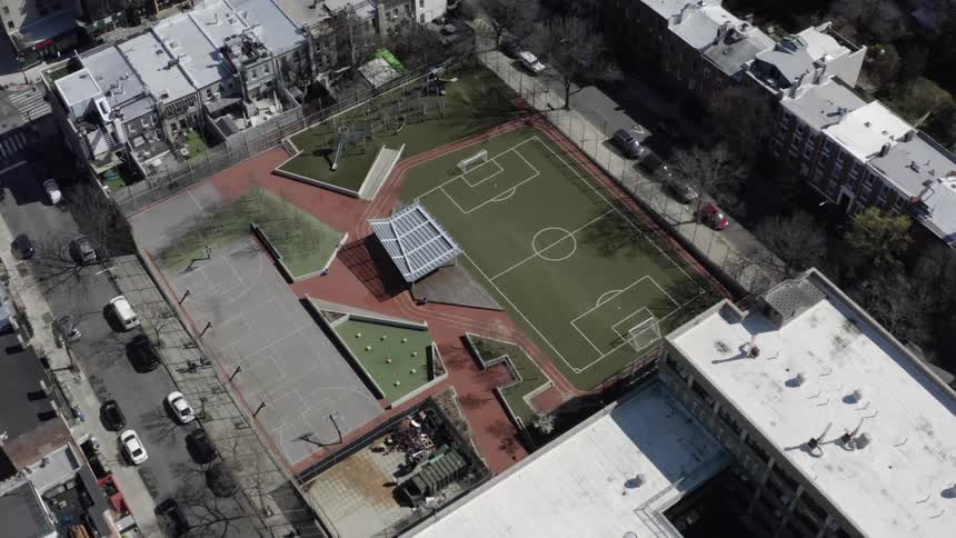 A soccer pitch viewed from above