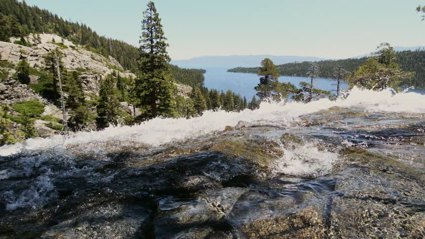 A river flowing towards a waterfall