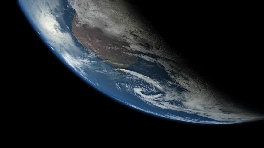 Earth rotating in space in slow motion