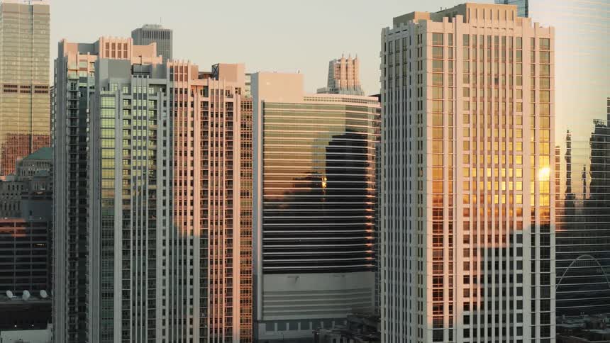 The sunlight on skyscraper windows Chicago