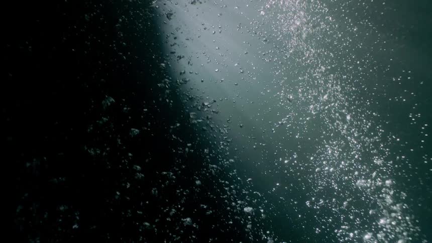Underwater footage of air bubbles rising to the surface