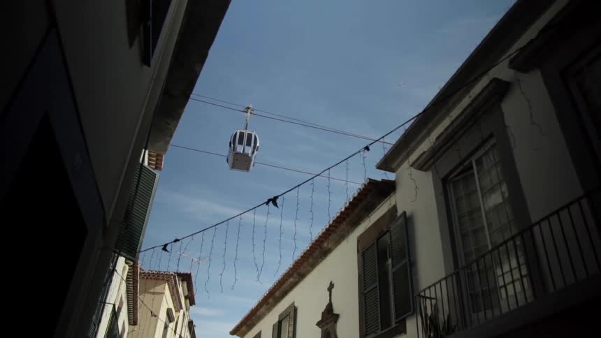 A cable car over a city