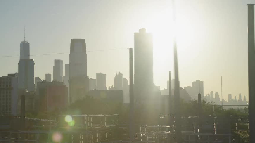 City skyline at sunset