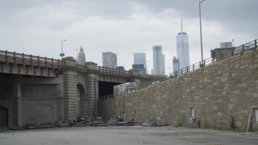 Traffic moves on an elevated roadway in downtown new york city