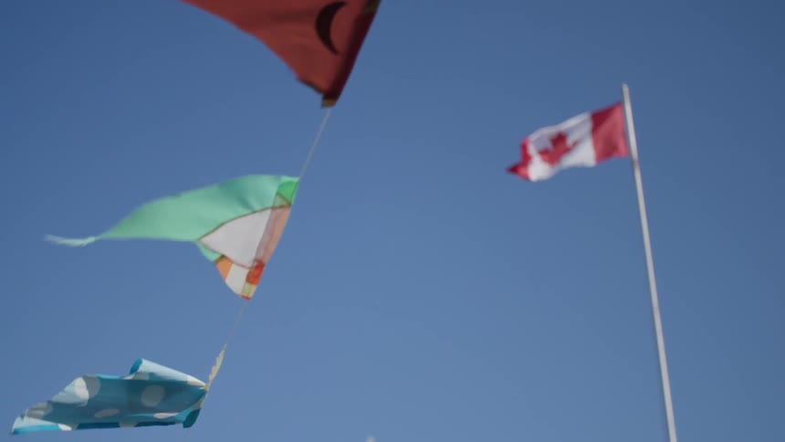 Canadian flag flutters in the wind