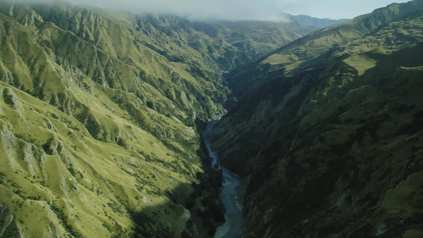 A ravine between two mountain ranges