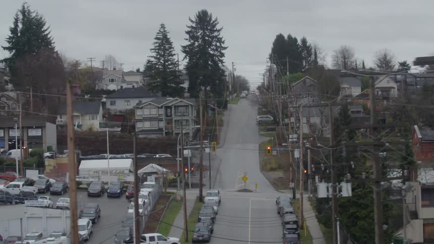 Aerial view of a town on a cloudy day