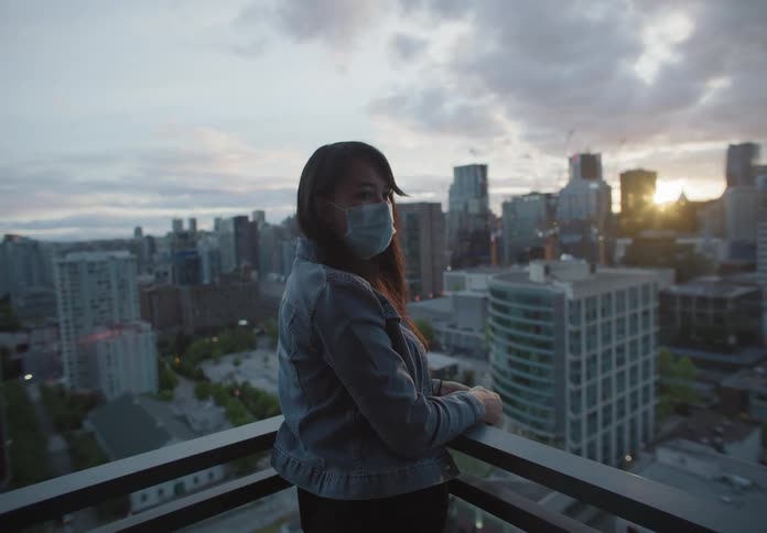 A woman looking at the camera