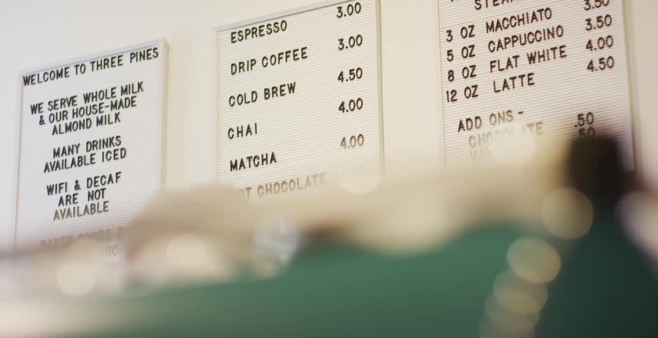 Menu boards hanging on a wall at coffee shop