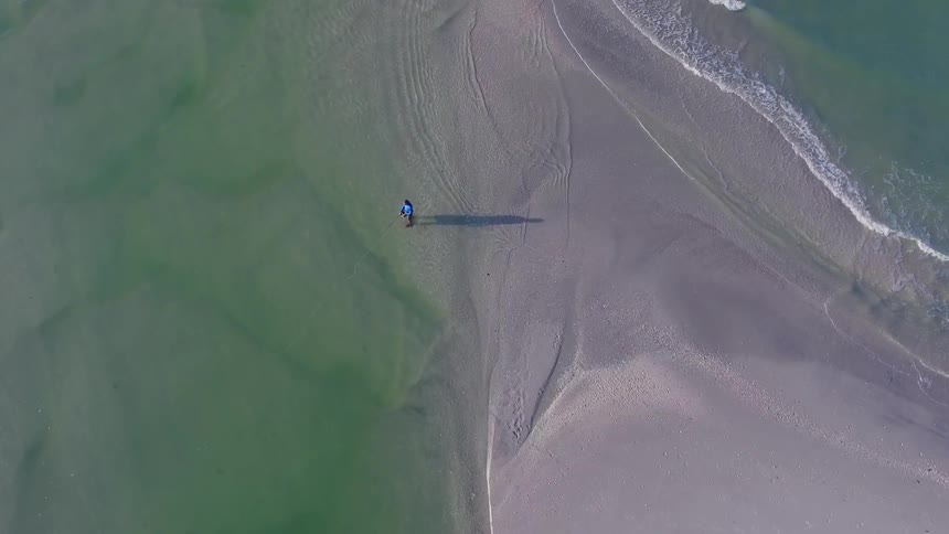 Aerial view of a man on the beach