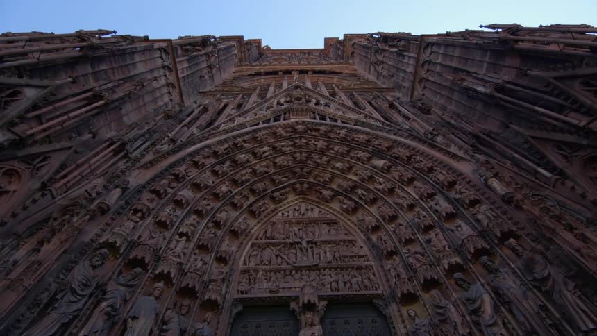 Worms eye view of old cathedral building