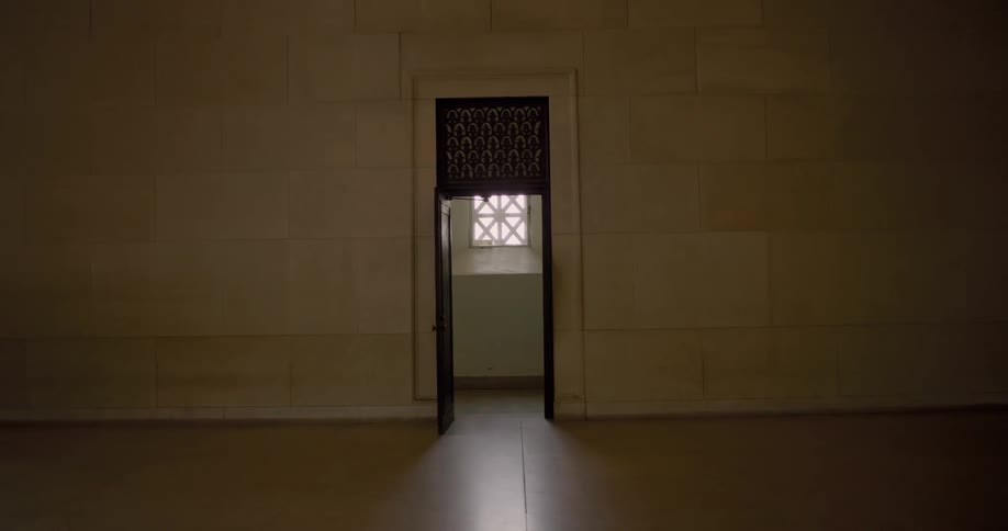 Door inside dimly lit building