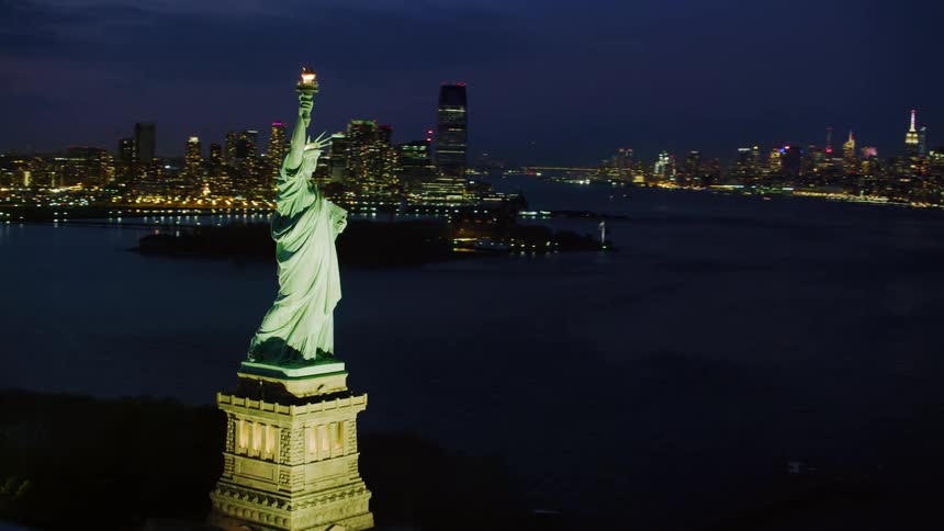 Aerial view of the statue of liberty in new york city harbor