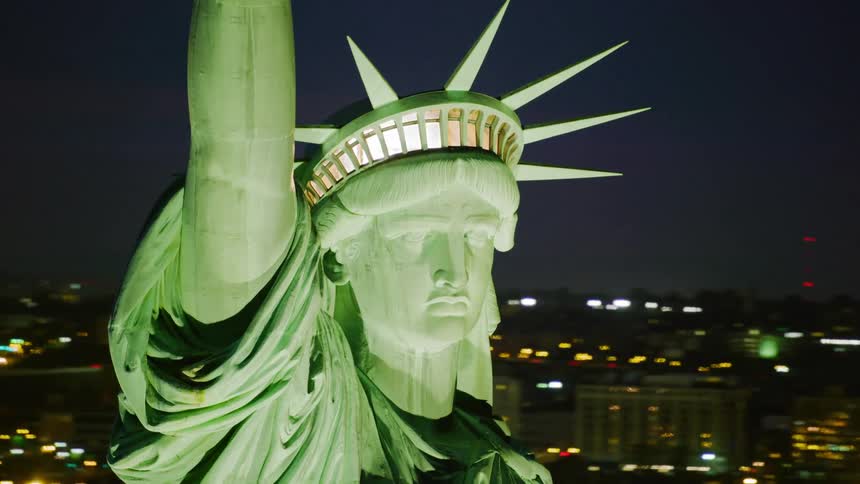 Aerial view of the statue of liberty in new york