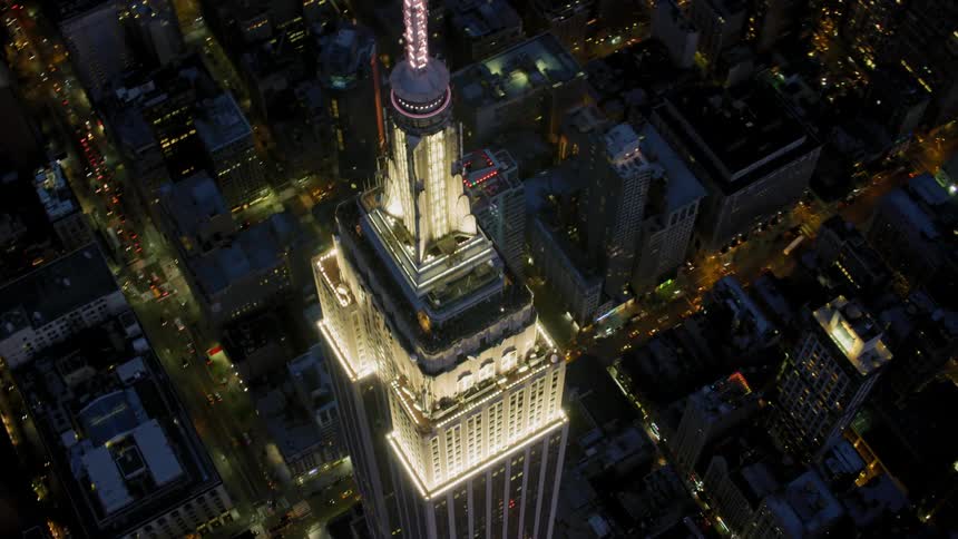 Aerial view of the empire state building in new york city at night