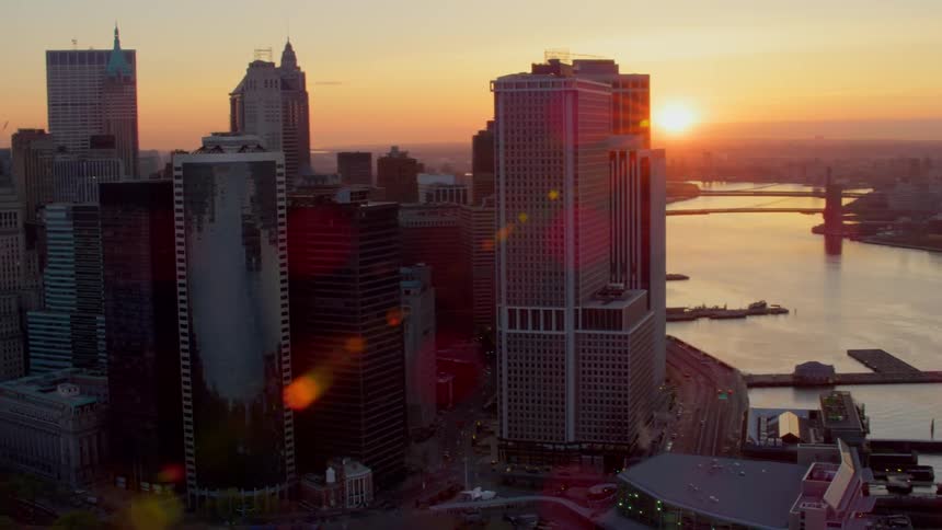 New york city skyline at sunset