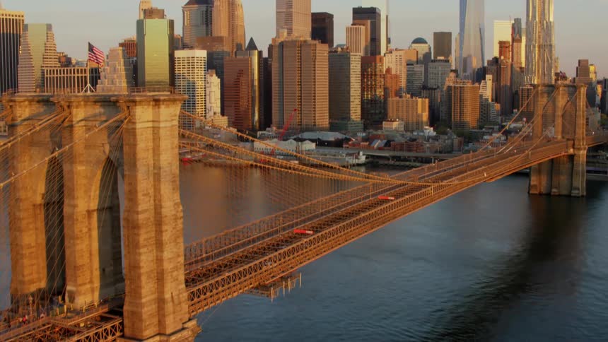Aerial view of the brooklyn bridge on new york city