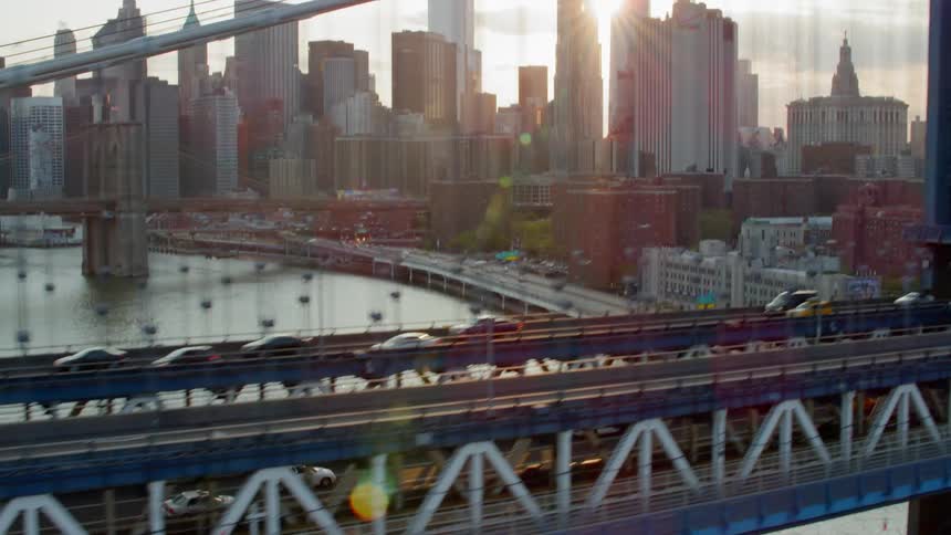 Aerial view of the brooklyn bridge in new york city at sunset