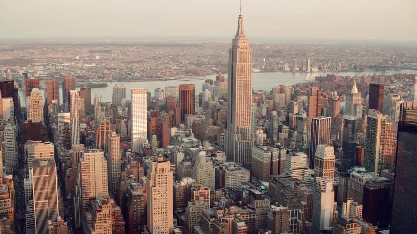 Aerial view of the empire state building in new york city at sunset