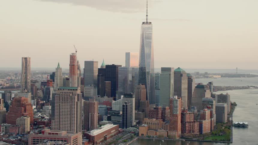 One world trade center in lower manhattan at sunset