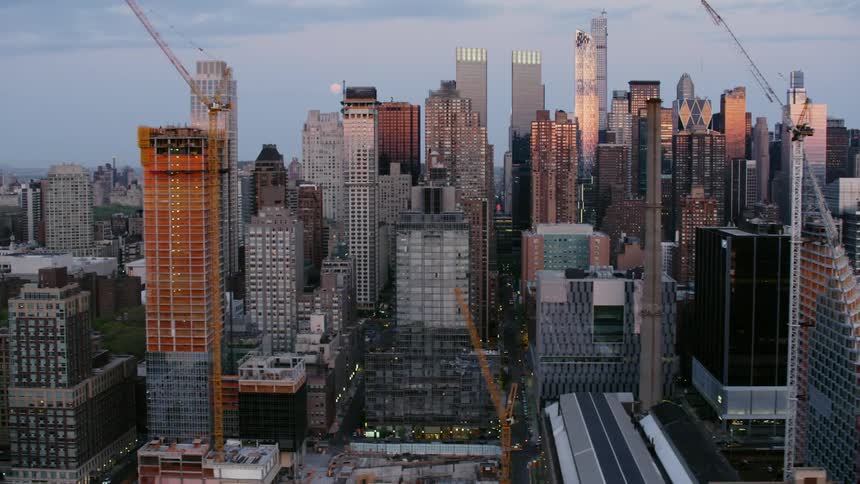 City skyline at dusk