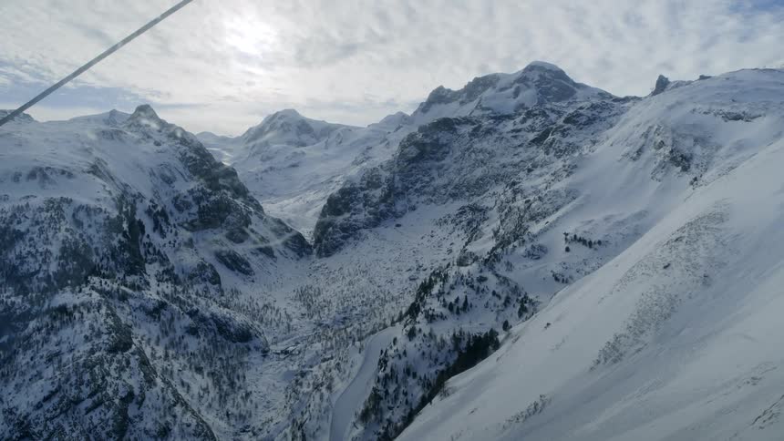A gondola going down a mountain