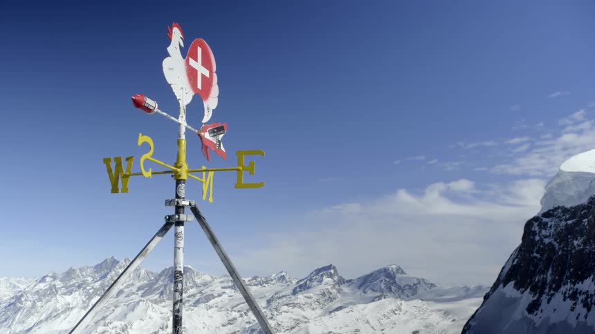 The weather vane turns in the wind