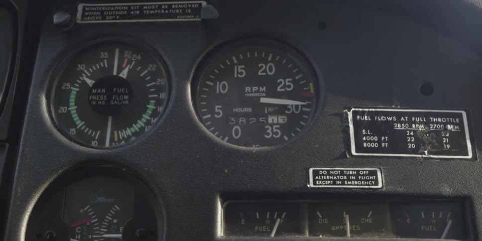 View of a cockpit showing gauges