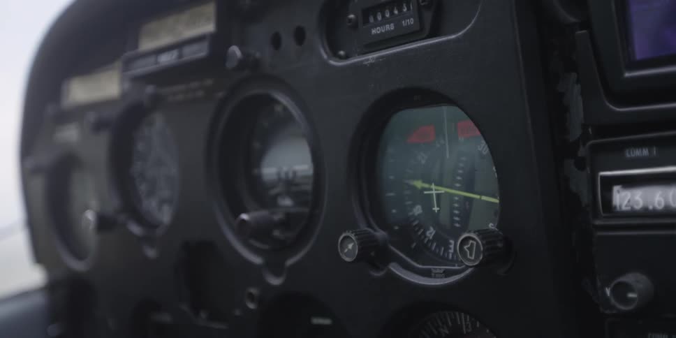 Close up of some gauges in a plane cockpit