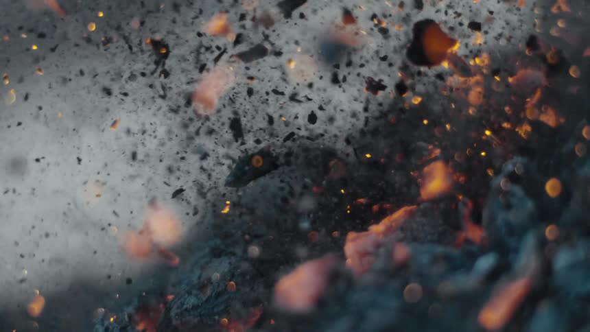Sparks and ashes flying in the air
