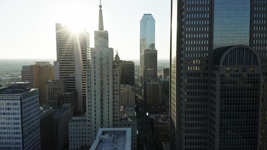 Downtown city with tall skyscrapers