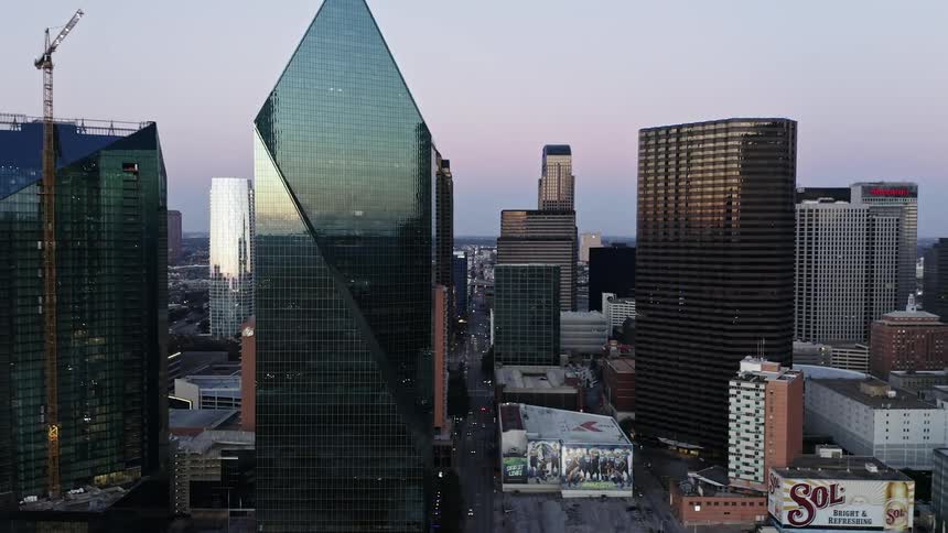 The sun sets downtown