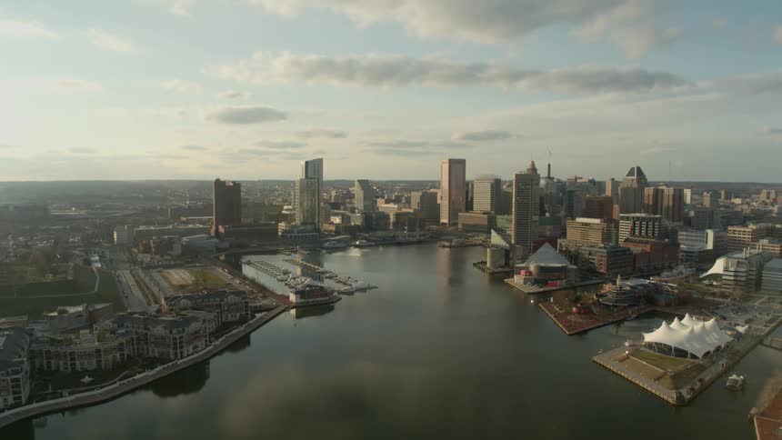 City and harbor at dawn