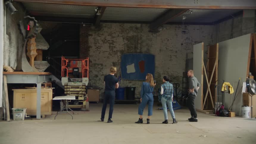 People look into the garage