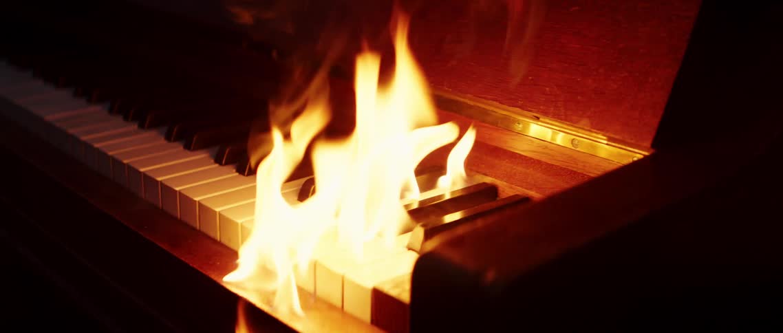 Piano keys are on fire