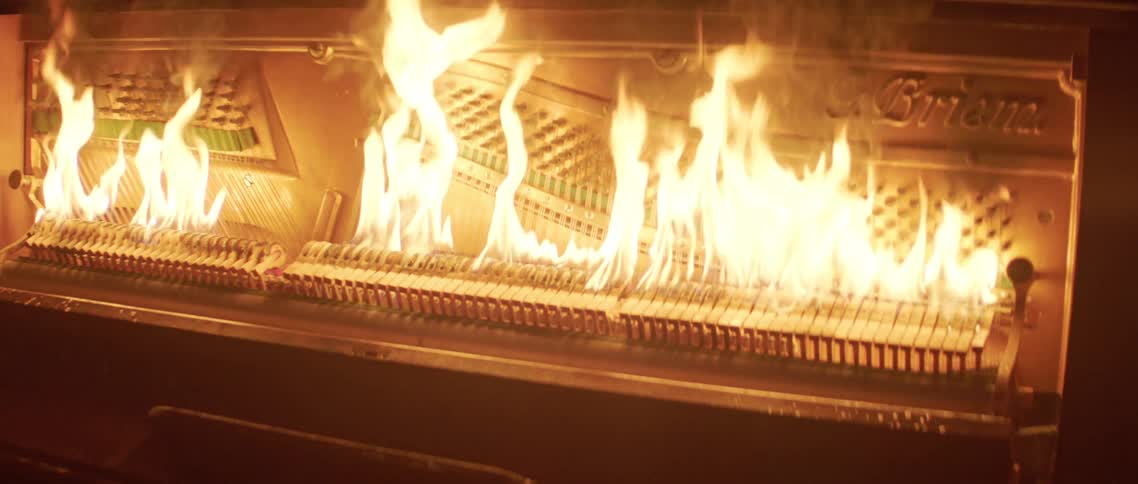 A burning piano