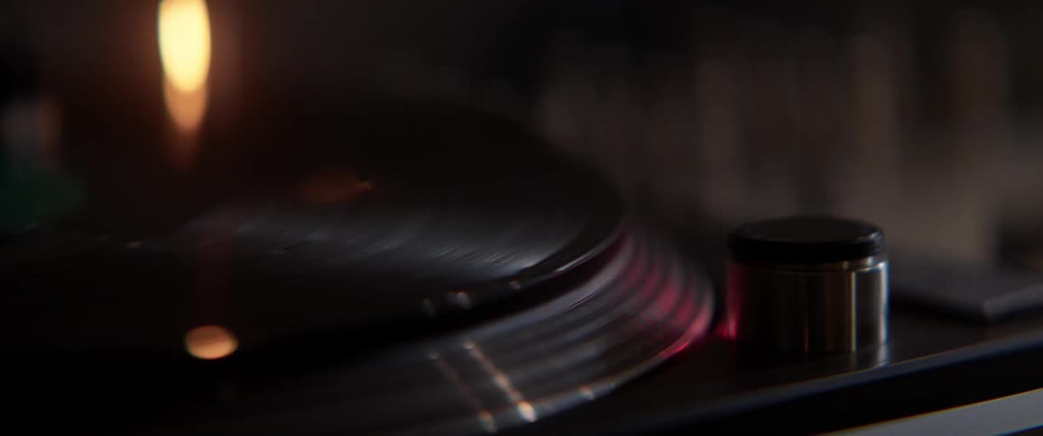 A record playing on a turntable