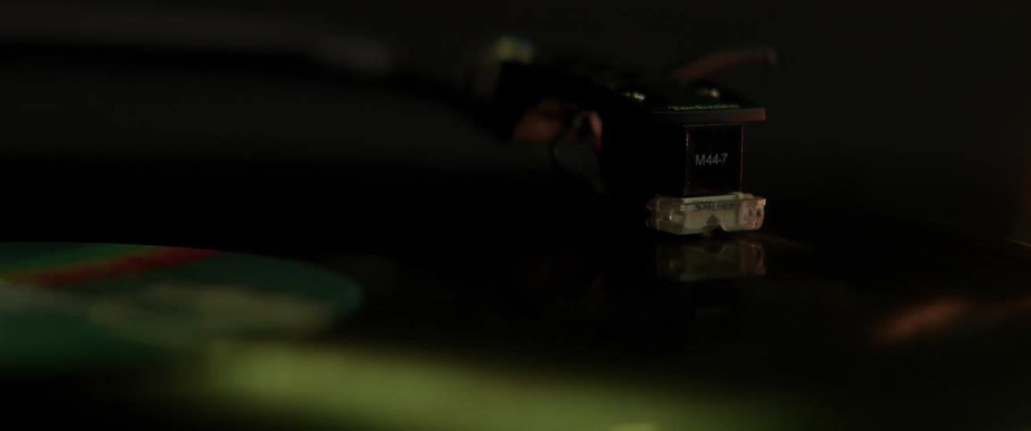 A record plays on a turntable